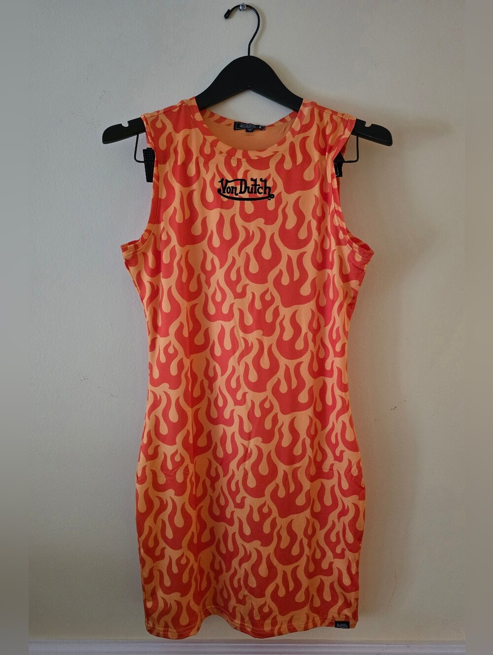 💥Von Dutch Women's Printed Flame Dress - Orange💥NWT💥Size L💥